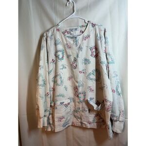 Cherokee 2X Floral Bird Botanical Print Scrub Jacket Made in USA
